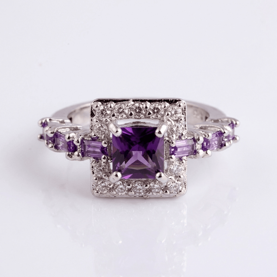 SILVER PURPLE GEMSTONE SQUARE RING