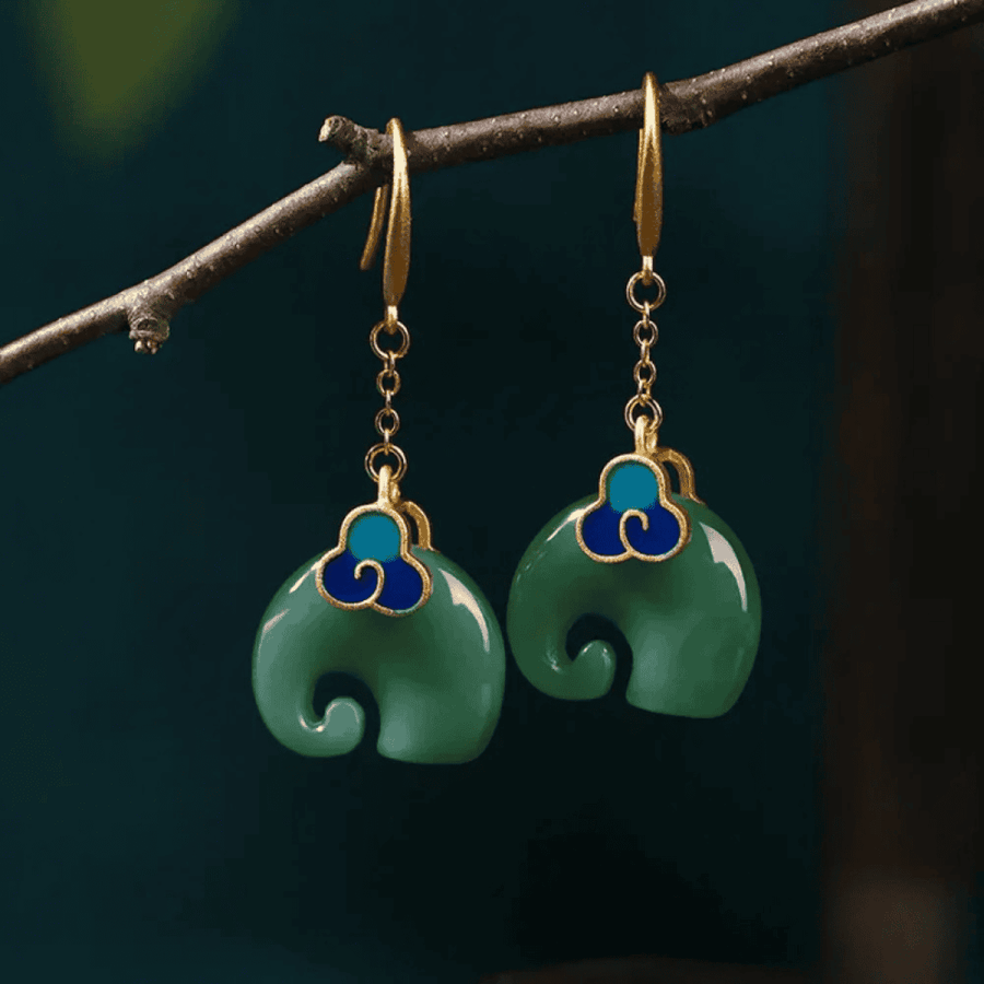 Retro Green Elephant Earrings