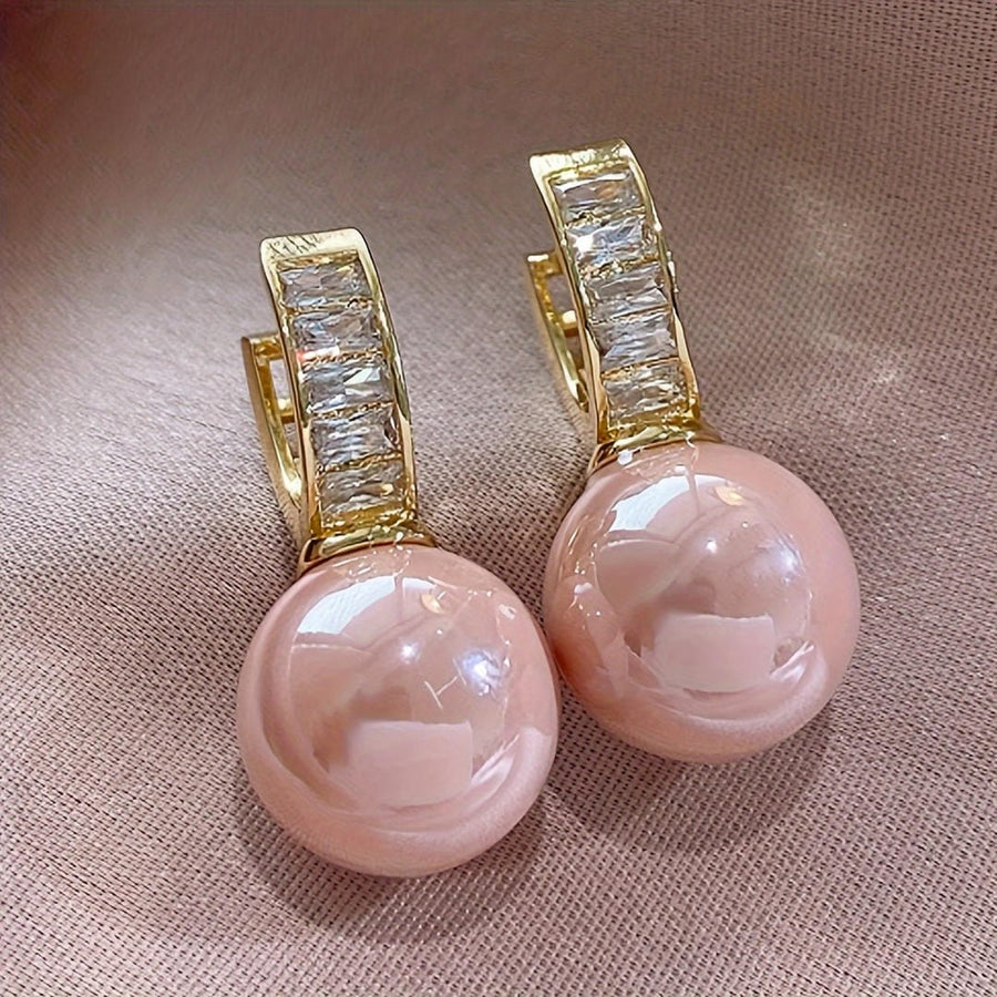 Pink Pearl Baguette Huggie Earrings