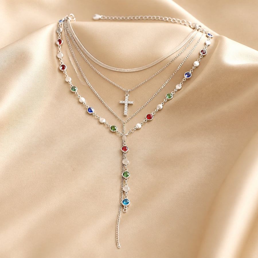 White Gold Colorful Stones Necklace Set