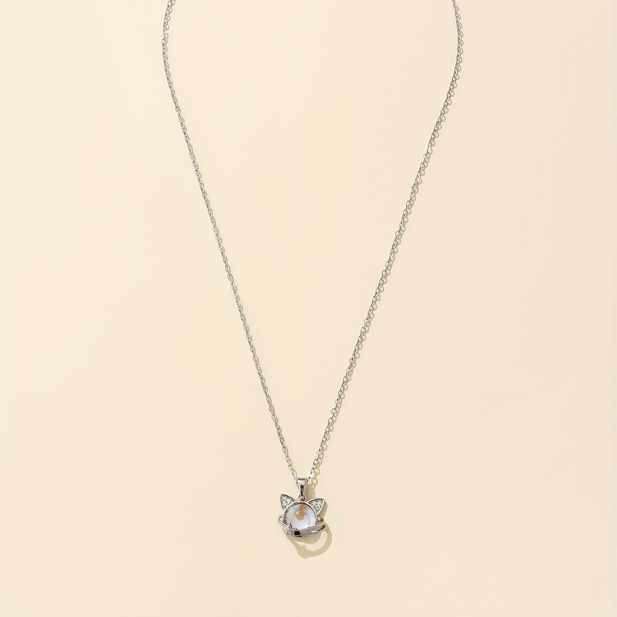 Adorable Moonstone Kitty Charm Necklace