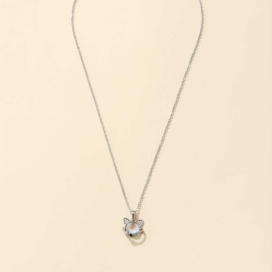 Adorable Moonstone Kitty Charm Necklace