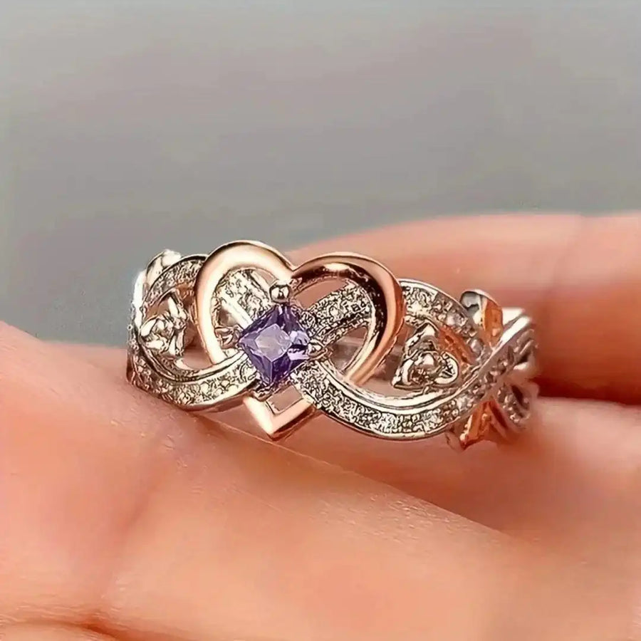 Violet Heart Gold and Silver Ring