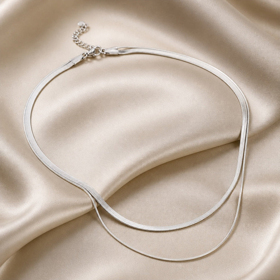 White Gold Snake Layered Necklace