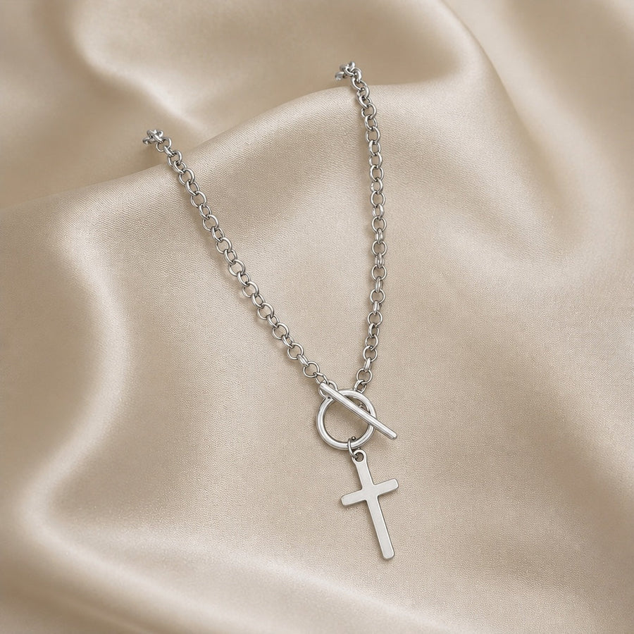 Trendy Toggle White Gold Cross Necklace