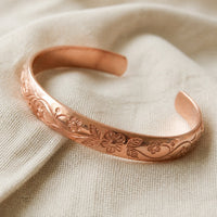 Bloom Engraved Floral Copper Cuff Bracelet