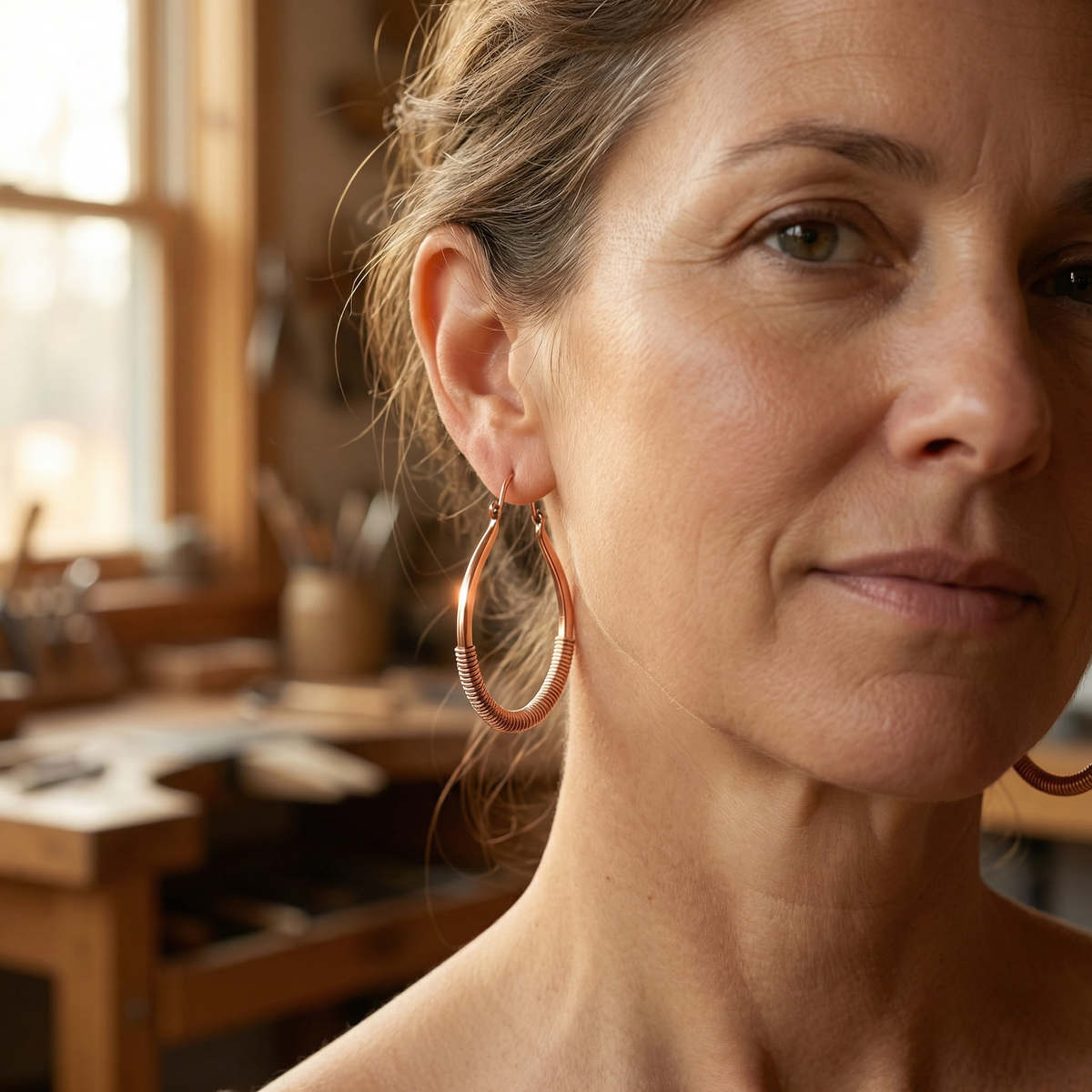 Creek Large Twisted Copper Hoop Earrings, alternate view