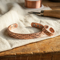 Knot Engraved Lattice Copper Cuff & Ring Set