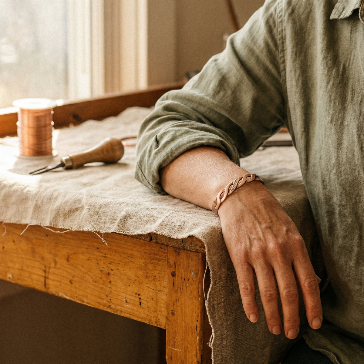 Seam Interlaced Copper Cuff Bracelet, alternate view