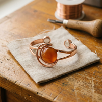 Sphere Amber Stone Copper Cuff Bracelet