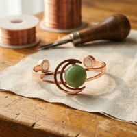 Sphere Green Stone Copper Cuff Bracelet