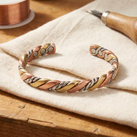 Stone Tri-Tone Rope Copper Cuff Bracelet