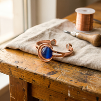 Sphere Blue Bead Copper Cuff Bracelet