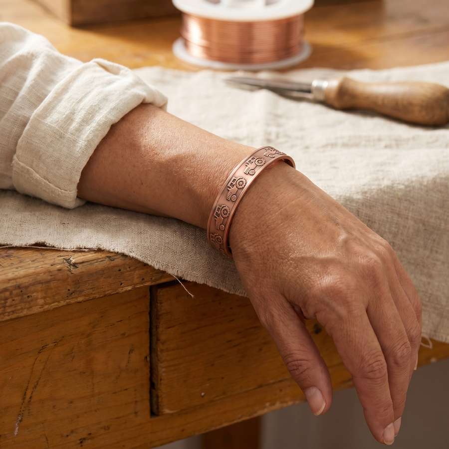 Brae Embossed Pattern Copper Cuff Bracelet, alternate view