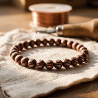 Bark Ribbed Bead Copper Beaded Bracelet