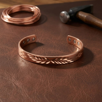 Cascade Engraved Leaf Copper Cuff Bracelet