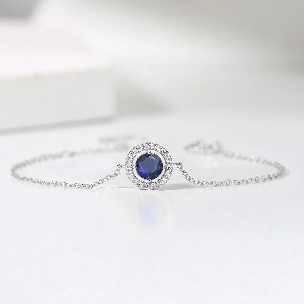 Vintage Silver Blue Crystal & Pave Border Bracelet