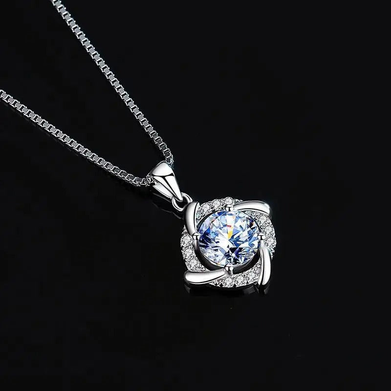 Silver Flower Shaped Crystal Necklace