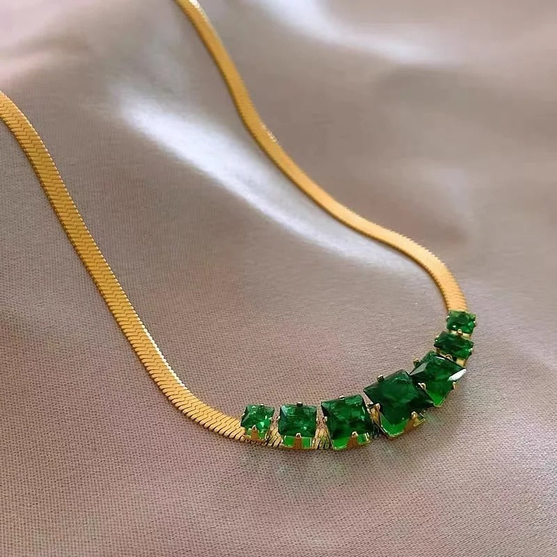 Vintage Gold Green Gemstone Statement Necklace