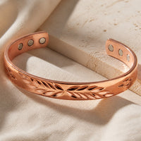 Moonlit Engraved Leaf Copper Cuff Bracelet